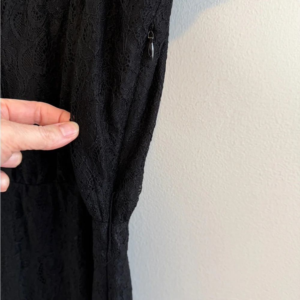 Maeve Black Lace Dress 2 3/4 Sleeves Silk Lining NO BELT Whimsigoth Party Anthro